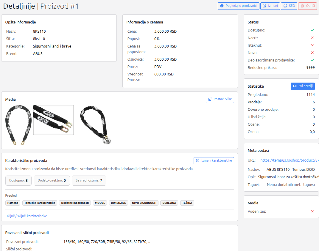 CS Shop katalog u administratorskom panelu