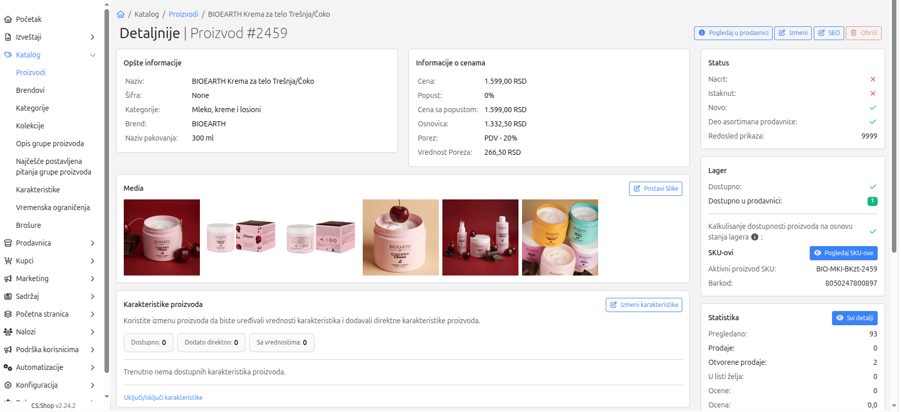 Detalji proizvoda u CS Shop administraciji